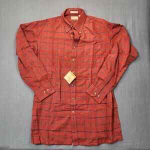 The Fox Collection Men Shirt Large Tall Red Windowpane Plaid Flannel Vintage NEW